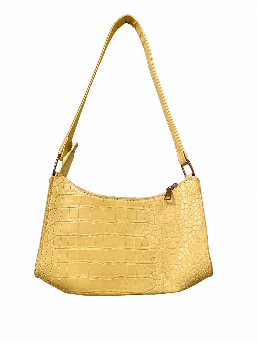 Y2K Butter Yellow Croc Embossed Baguette Shoulder Bag